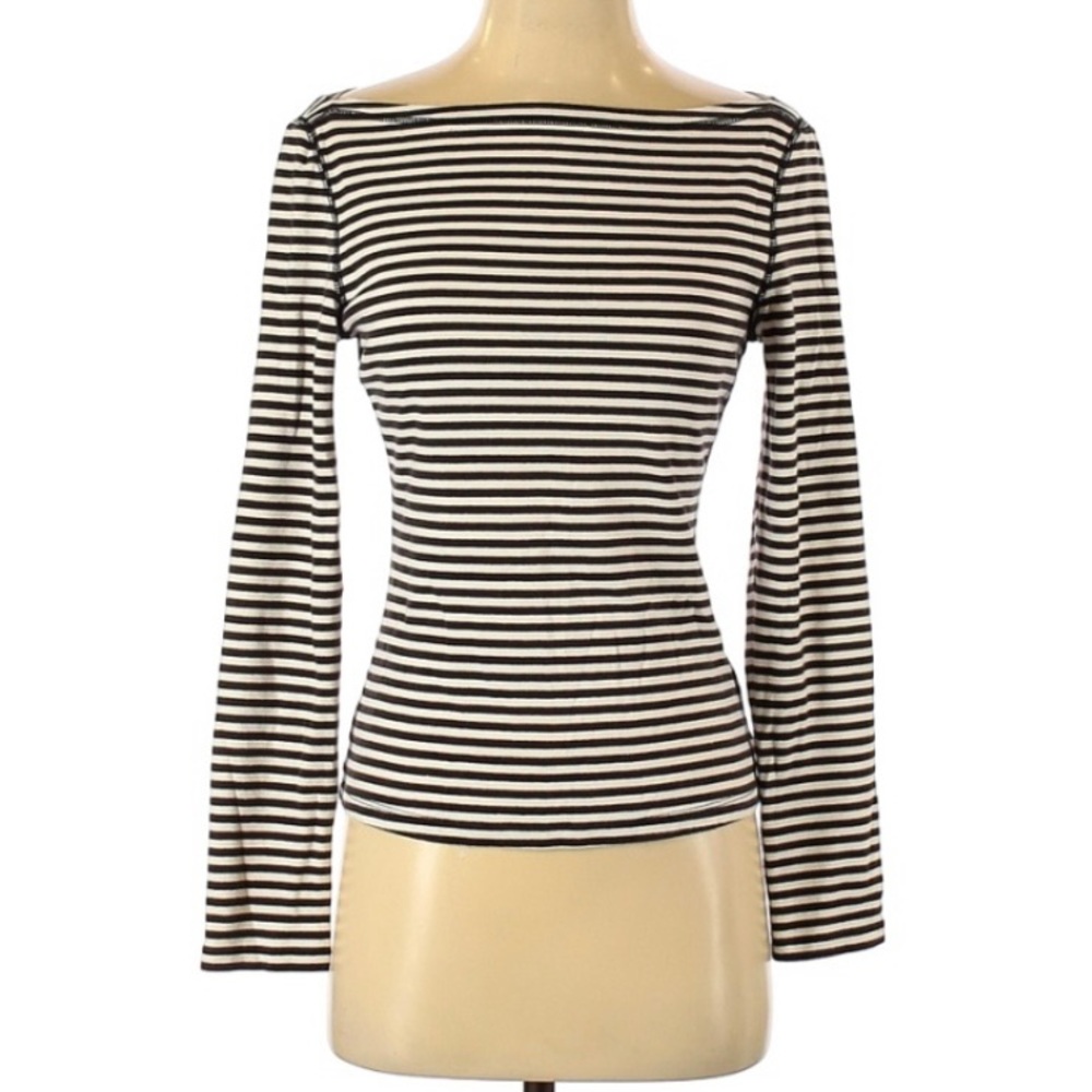 Size S Rebecca Taylor La Vie Striped Boat Neck Long-Sleeved Top
